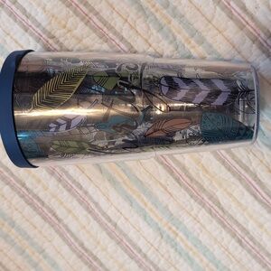 Clear Tervis Tumbler with Blue Lid and Leaf Design
